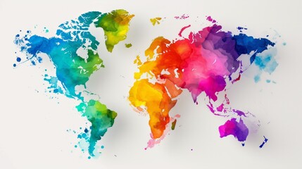 Fototapeta na wymiar Colorful World Map on White Background