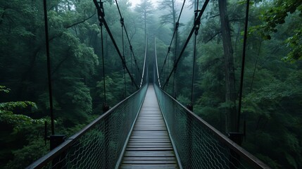 Suspension Bridge in Forest, Connecting Nature and Adventure