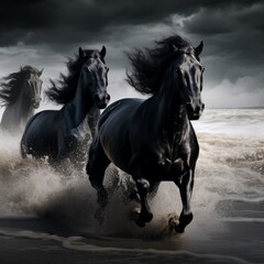 Very nice black horses image Generative AI