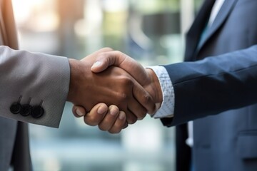 Businessman shaking hands a meeting with partners, with happiness outside, setting goals and planning the way to success. Collaborative teamwork.