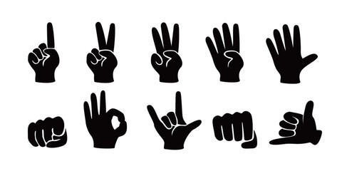 set of gesture hand silhouette design. fingers human sign and symbol.