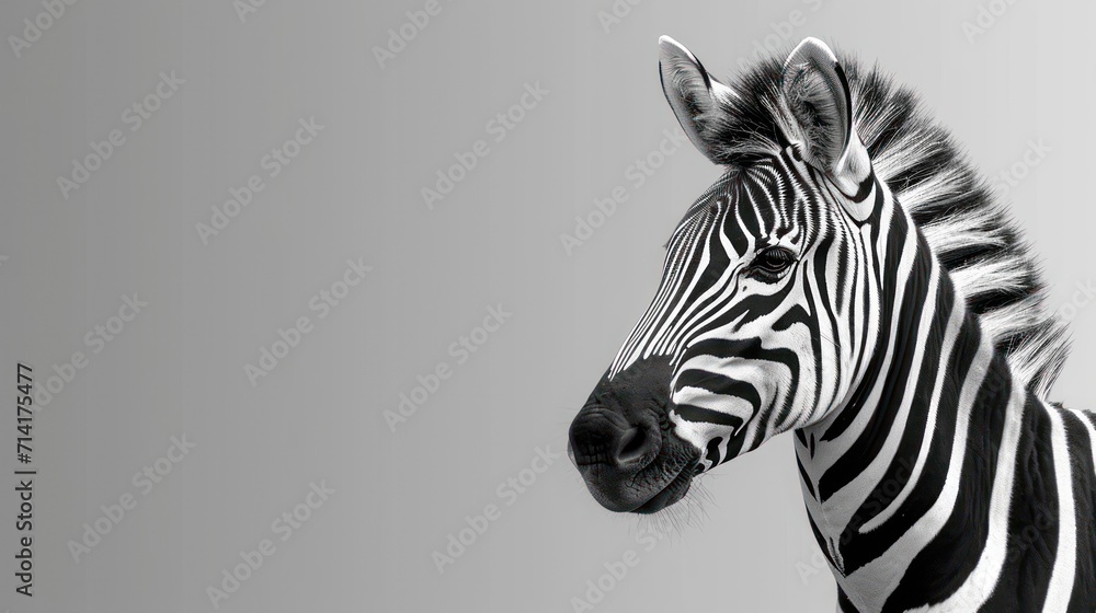 Poster a close up of a zebra's head against a gray background with a black and white image of a zebra's hea