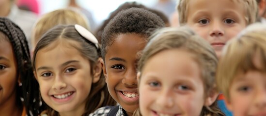 Multicultural school students celebrate integration