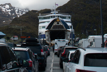 Queue For Car ferry to Moskenes providing access to Lofoten Norway island