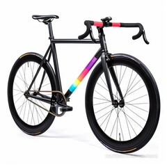 Stylish fixed gear city bike with black frame and red accents on a white background. - obrazy, fototapety, plakaty
