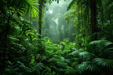 At ease sight of a lush, tropical rainforest that seems unfathomable, space, Generative AI.