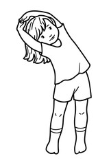 Hand-drawn illustration with girl doing sport. Black and white images on white background.