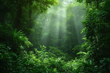 Fototapeta na wymiar At ease sight of a lush, tropical rainforest that seems unfathomable, space, Generative AI.