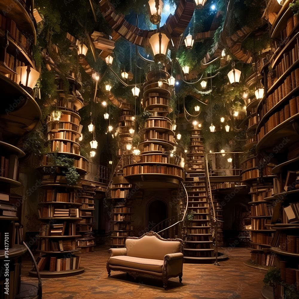 Canvas Prints Floating bookshelves in a magical library.