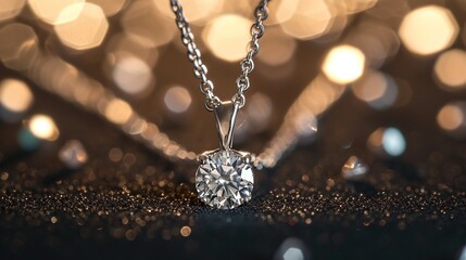 A close-up photograph of a diamond necklace - obrazy, fototapety, plakaty