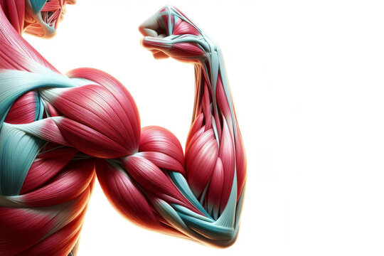 Male muscle anatomy set. Figure of man and with highlighted biceps