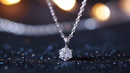 A close-up photograph of a diamond necklace - obrazy, fototapety, plakaty