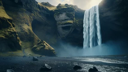 Muurstickers Amazing Iceland waterfall skogafoss nature scenery © Bijali