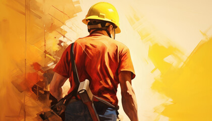 Labor day worker hammer safety helmet Maximum yellow red color