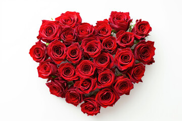 Valentines Day Heart Made of Red Roses Isolated on White Background.