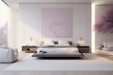 Lavender color minimal bedroom interior with bed and luxury decoration