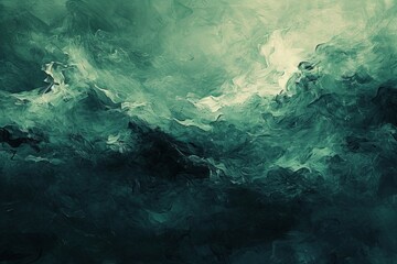 Green and Black Wave Painting - obrazy, fototapety, plakaty