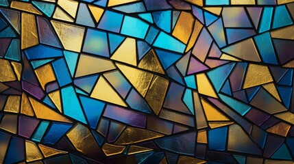 cute brightly colored geometric pattern, holo - foil, shiny, glistening, made of glass, black, gold, gilded, 16:9