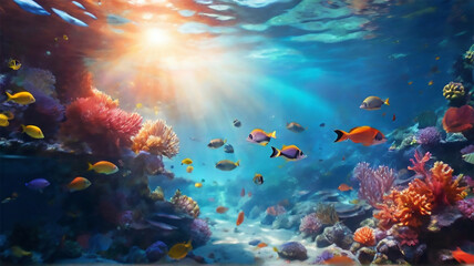 underwater coral and gold fish beauty of the nature