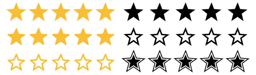 Star icon set. Five Stars rating. Star simple flat icon. 5 stars symbols collection. Vector illustration.