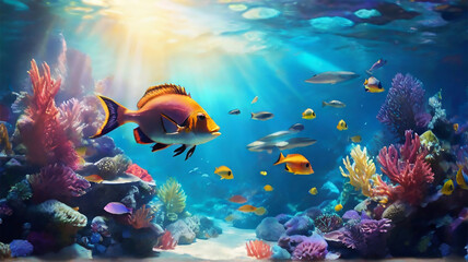 Fototapeta na wymiar underwater coral and gold fish beauty of the nature