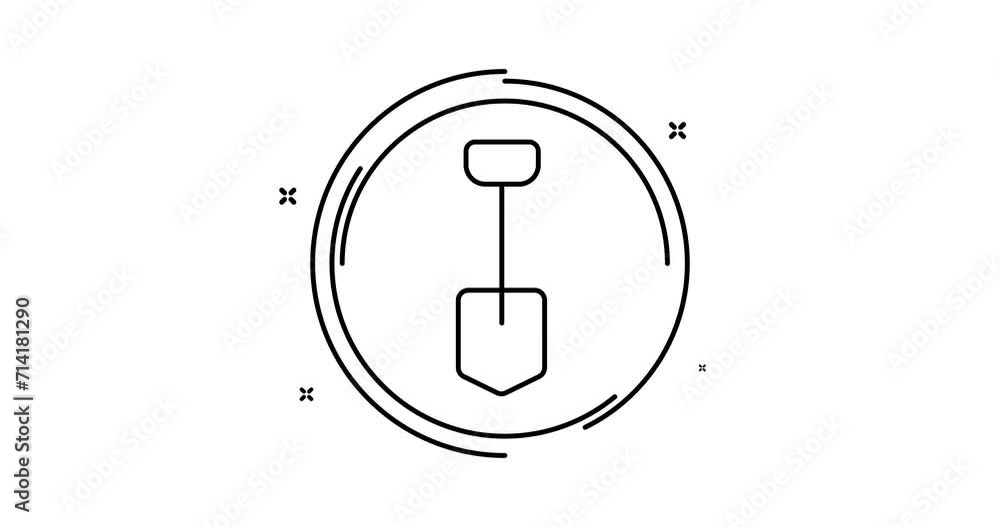 Poster shovel animated outline icon with alpha channel. shovel rotation appearance 4k video animation for w