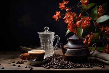 Lifestyle photo with coffee beans and a cup