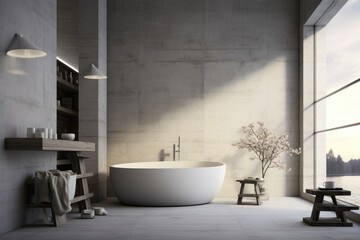 Fototapeta na wymiar Light color, spacious minimal design luxury decor bathroom interior