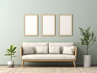 3D Gallery Frames Mockup with Sofa