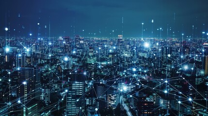 Fototapeta na wymiar City of Connections: A Night Sky Aglow with Digital Networks