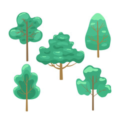 Fototapeta premium Cartoon simple flat trees set. Bright vector illustration for design.