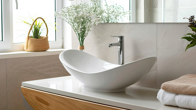 White Bowl Sink Placed on Counter for Easy Access and Functionality