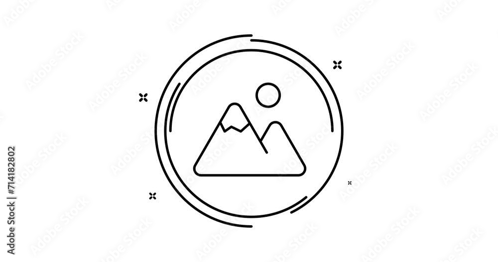 Poster mountains animated outline icon with alpha channel. mountains rotation appearance 4k video animation