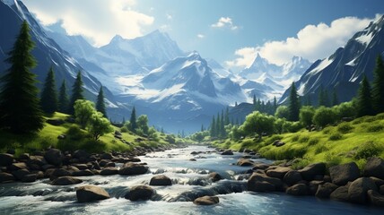 Amazing majestic mountain range scene flowing photography image