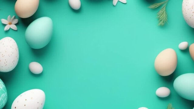 easter eggs background for text	green teal background
