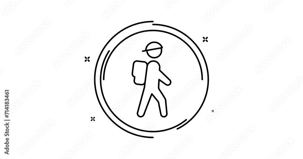 Poster hiking animated outline icon with alpha channel. hiking rotation appearance 4k video animation for w