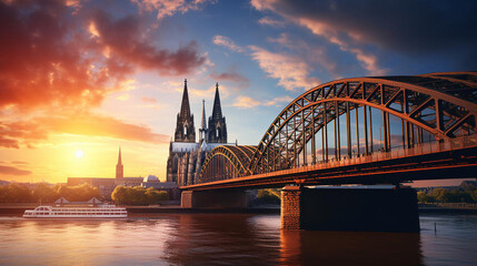 cologne cathedral at sunset - obrazy, fototapety, plakaty