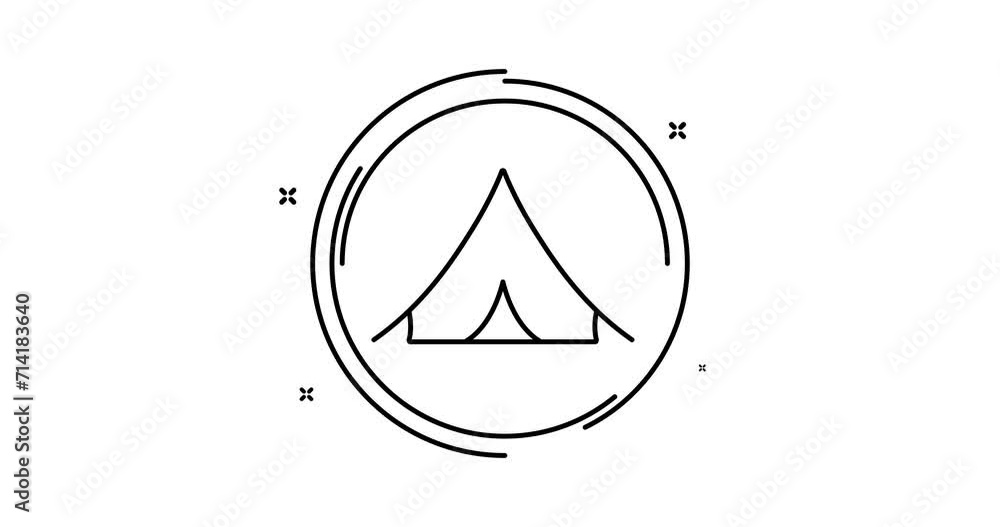 Poster camping tent animated outline icon with alpha channel. camping tent rotation appearance 4k video ani