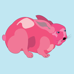 The rabbit pressed its paws and long ears to its fluffy body. A hare has a head, body, paws, ears, tail, eyes, nose and mouth. The herbivore is drawn from a side view.