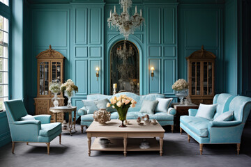 Fototapeta na wymiar Luxury living room interior design photo with sofa and colorful decor decorations