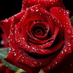 Very nice red rose water drops image Generative AI