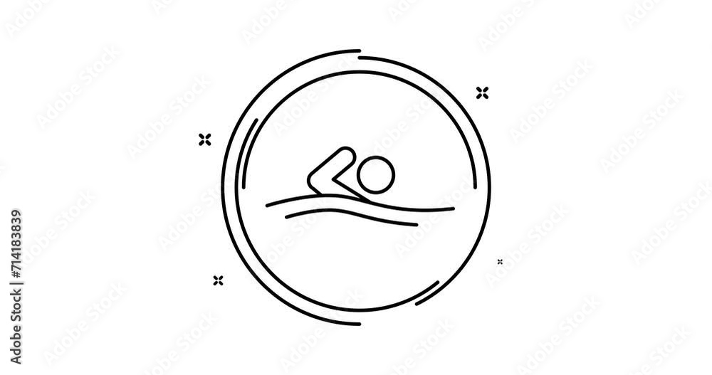 Poster swimming animated outline icon with alpha channel. swimming rotation appearance 4k video animation f