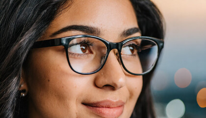 Close-up woman  portrait in a glasses.
