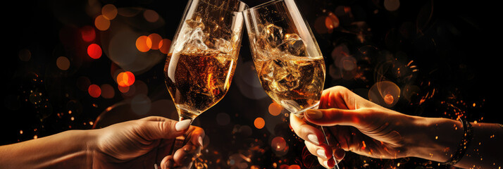 Two People Toasting With Glasses of Champagne at Celebration Table