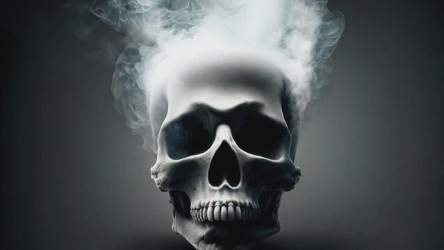 animation of a human skull with randomly moving smoke above the head