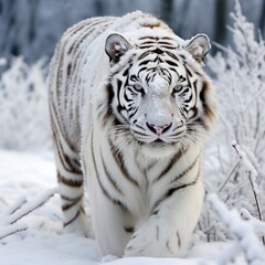 Fototapeta na wymiar Very nice snowy white siberian tiger image Generative AI