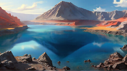 Fototapeta na wymiar a lake in side of mountains