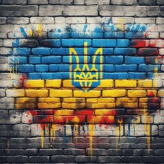 Urban Expression: Grunge Art Featuring the Flag of Ukraine on a Brick Wall