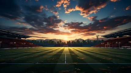 Football Field Against a Sunset Backdrop - 8K 4K