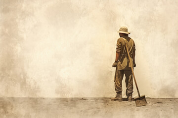 Fototapeta na wymiar Man worker with shovel in hand